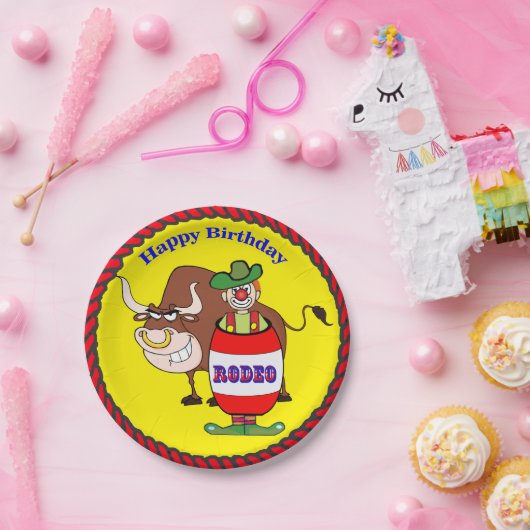 西部のパーティーのロデオのピエロおよびBullのハッピーバースデー ペーパープレート (パーティー)