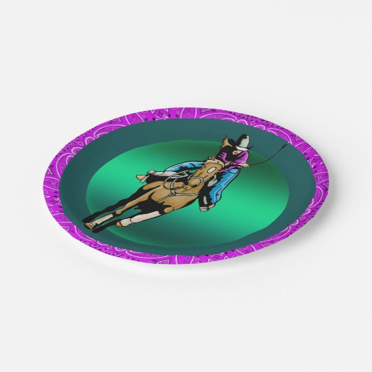 西部のパーティー女性のカーボーイ乗馬パープルバンダナ ペーパープレート (アングル)