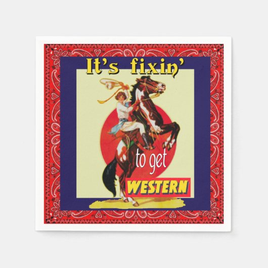 西部のパーティー女性のカーボーイ馬フィキン'取得する スタンダードカクテルナプキン (正面)