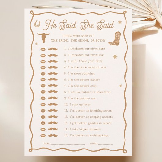 西部のブライダルシャワー彼は彼女はゲームカードを言った 招待状