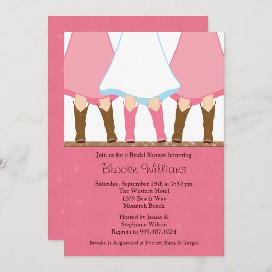 西部のブーツのブライダルシャワーの招待状 招待状 (正面/裏面)