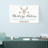 西部のボヘミアの素朴な牛スカルのトレンディーの矢 横断幕 (トレードショー)