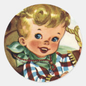 西部のレトロのLilのカウボーイ1のおもしろいのステッカー ラウンドシール (正面)