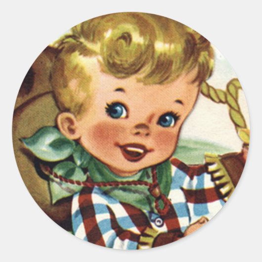 西部のレトロのLilのカウボーイ1のおもしろいのステッカー ラウンドシール (正面)