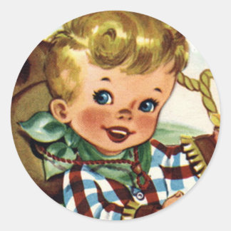 西部のレトロのLilのカウボーイ1のおもしろいのステッカー ラウンドシール