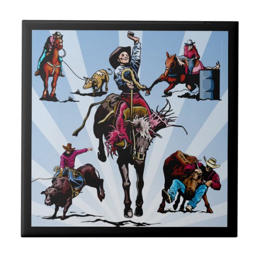 西部のロデオのイベントのカウボーイの女性のカーボーイ タイル (正面)