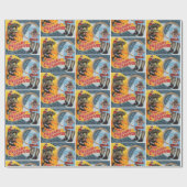 西部のロデオのカウボーイのコラージュのプリント ラッピングペーパー (フラット)