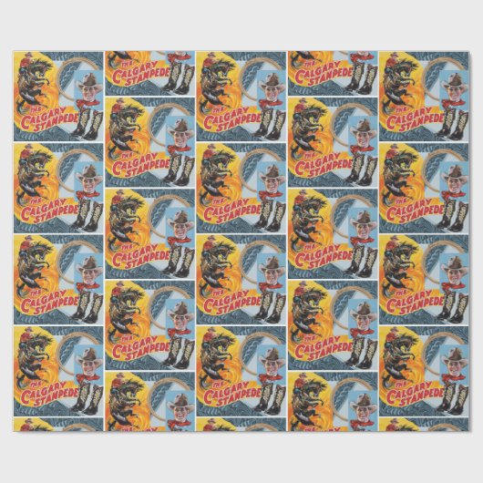 西部のロデオのカウボーイのコラージュのプリント ラッピングペーパー (フラット)