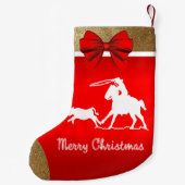 西部のロデオのカウボーイのロープをかける赤 スモールクリスマスストッキング (裏面)