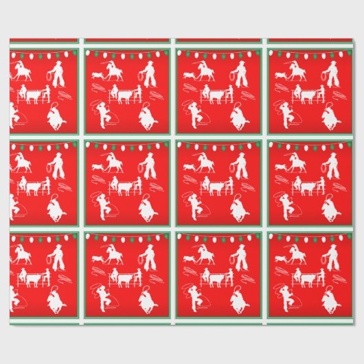 西部のロデオのカウボーイの女性のカーボーイのロープをかけるクリスマス ラッピングペーパー (フラット)