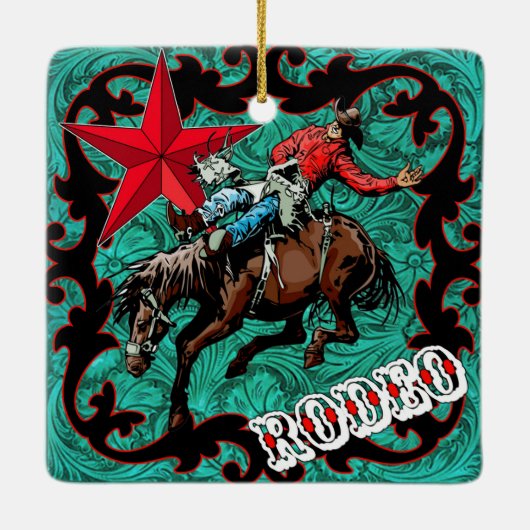 西部のロデオのカウボーイのBroncの乗馬のオーナメント セラミックオーナメント (裏面)