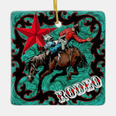 西部のロデオのカウボーイのBroncの乗馬のオーナメント セラミックオーナメント (正面)