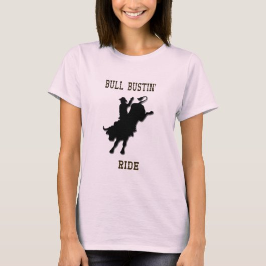 西部のロデオの"Bull Bustinの乗車"の女性Tシャツ Tシャツ (正面)