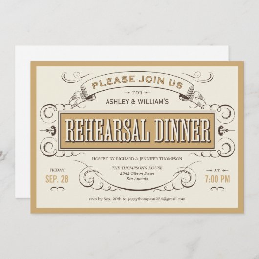 西部のヴィンテージのリハーサルの夕食の招待状 招待状 (正面/裏面)