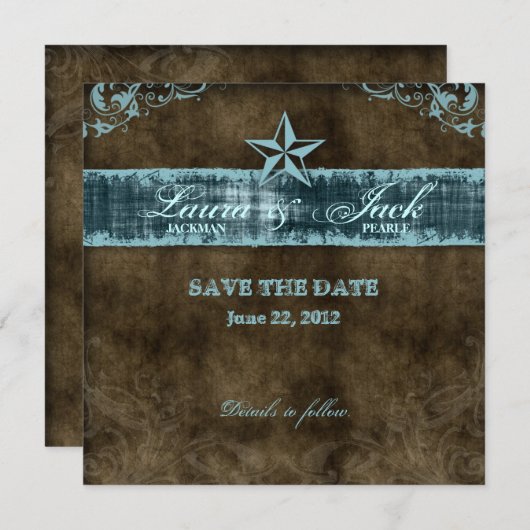 西部のヴィンテージの保存日付カードのブルースター セーブザデート (正面/裏面)