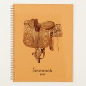 西部のヴィンテージサドル、女性のカーボーイ、シンプルパーソナライズ プランナー手帳 (正面)