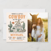 西部のヴィンテージ砂漠カウボーイ赤ちゃんシャワー写真 招待状 (正面)