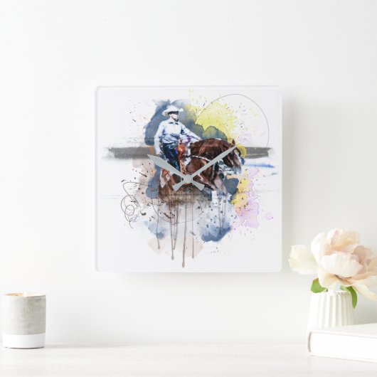 西部の制止の滑走停止乗馬のギフトの壁 スクエア壁時計 (ホーム)