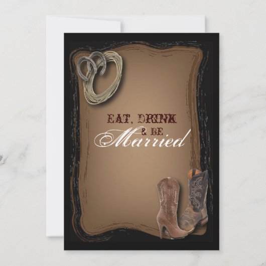 西部の国のカウボーイ結婚のリハーサルディナー 招待状 (裏面)