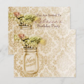 西部の国のスタイルの野生の花のメイソンの瓶 招待状 (正面/裏面)