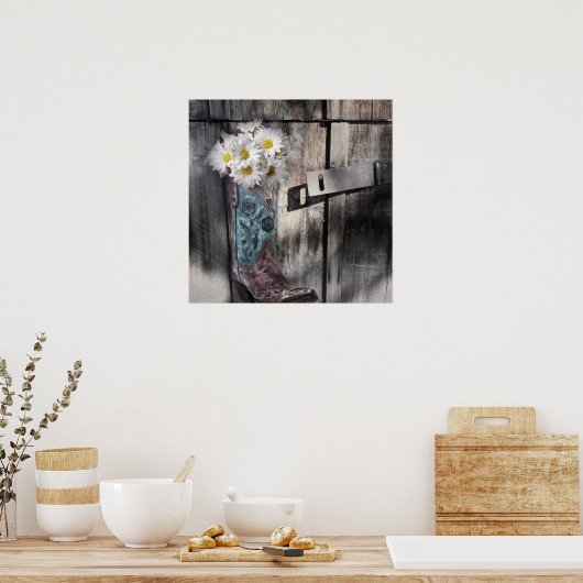 西部の国のデイジーバーンウッドカウボーイブーツ ポスター (キッチン)