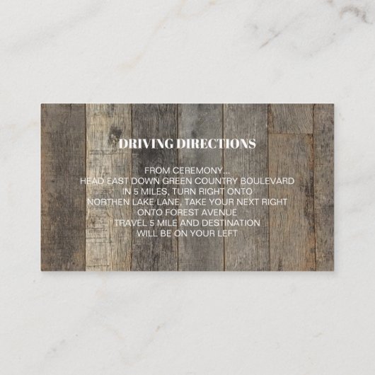 西部の国の木目結婚納屋の方向 エンクロージャーカード (裏面)