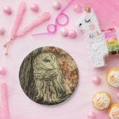 西部の国の紅葉オークの木の白フクロウ ペーパープレート (パーティー)