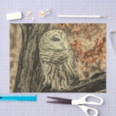 西部の国の紅葉オークの木の白フクロウ 薄葉紙 (クラフト)