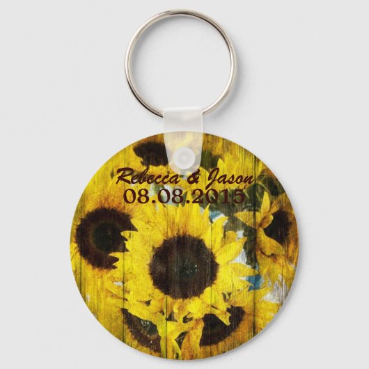 西部の国の納屋の木の黄色のひまわり結婚は キーホルダー (正面)