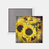 西部の国の納屋の木の黄色のひまわり結婚は マグネット (正面/裏面)