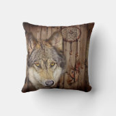 西部の夢のキャッチャーの原産のアメリカインディアンのオオカミ クッション (裏面)