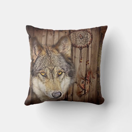 西部の夢のキャッチャーの原産のアメリカインディアンのオオカミ クッション (裏面)