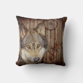西部の夢のキャッチャーの原産のアメリカインディアンのオオカミ クッション (正面)