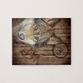 西部の夢のキャッチャーの原産のアメリカインディアンのオオカミ ジグソーパズル (横)