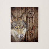 西部の夢のキャッチャーの原産のアメリカインディアンのオオカミ ジグソーパズル (縦)