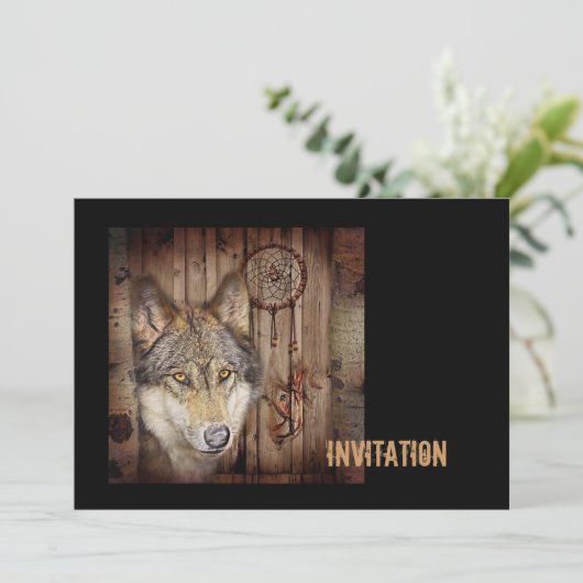西部の夢のキャッチャーの原産のアメリカインディアンのオオカミ 招待状 (スタンド正面)