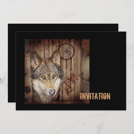 西部の夢のキャッチャーの原産のアメリカインディアンのオオカミ 招待状 (正面/裏面)