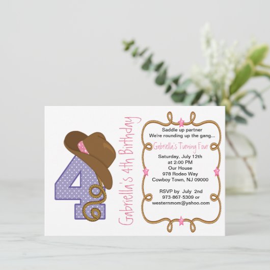 西部の大きい4人の女の子の誕生日の招待状 招待状 (スタンド正面)