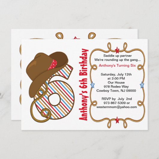 西部の大きい6匹の男の子の誕生日の招待状 招待状 (正面/裏面)