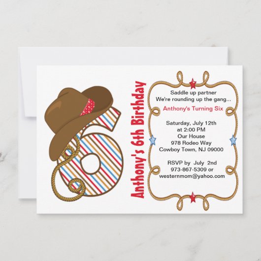 西部の大きい6匹の男の子の誕生日の招待状 招待状 (正面)