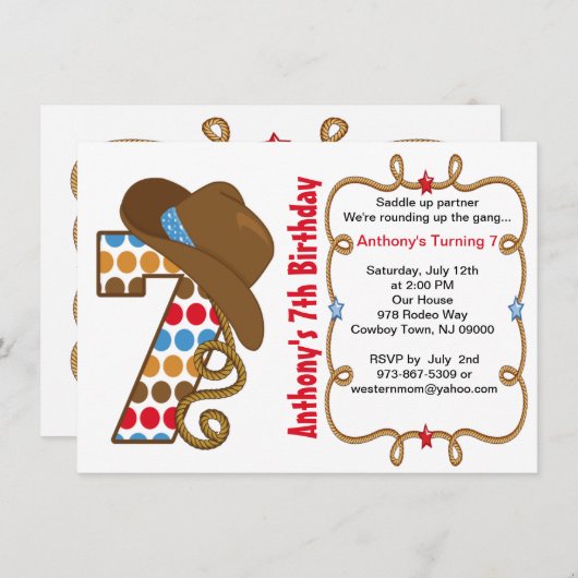 西部の大きい7人の男の子の誕生日の招待状 招待状 (正面/裏面)