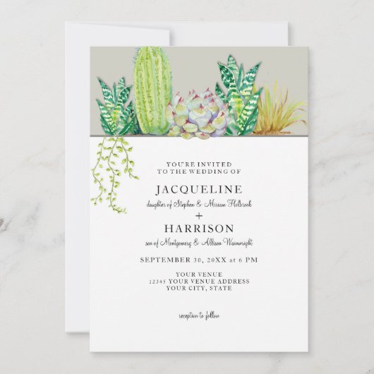 西部の大農場のサボテンの庭園の結婚式の招待状 招待状 (正面)