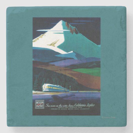 西部の太平洋カリフォルニア薄地のヴィンテージポスター ストーンコースター (正面)
