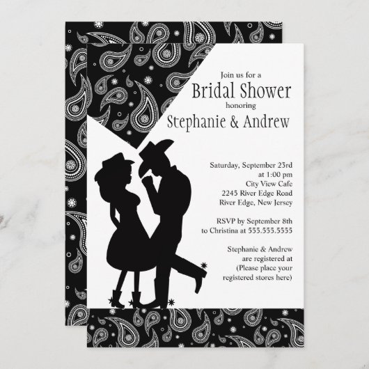 西部の女性のカーボーイのカップルのブライダルシャワーの招待状 招待状 (正面/裏面)