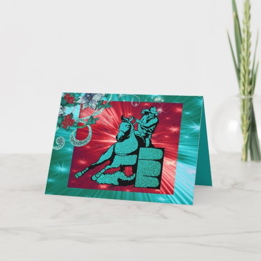 西部の女性のカーボーイのバレルのレーサーの休日の挨拶状 シーズンカード (正面)