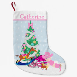 西部の女性のカーボーイのベビーのクリスマスツリー場面 スモールクリスマスストッキング