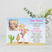 西部の女性のカーボーイの馬の誕生日のパーティの招待状 招待状 (スタンド正面)