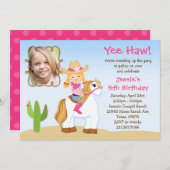 西部の女性のカーボーイの馬の誕生日のパーティの招待状 招待状 (正面/裏面)