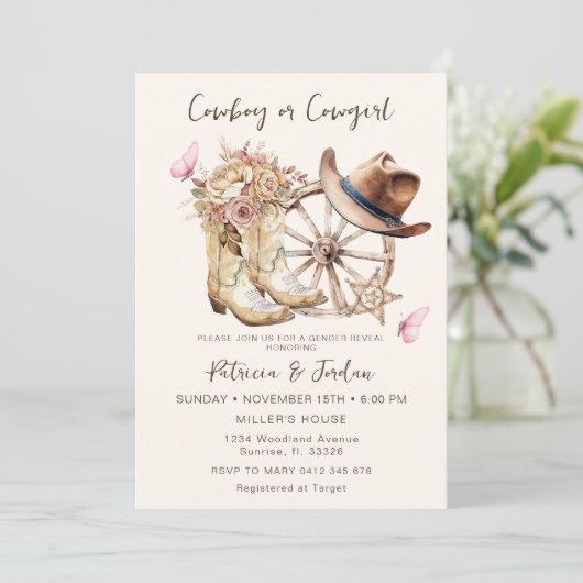西部の女性のカーボーイまたはカウボーイジェンダーの表示 招待状 (スタンド正面)