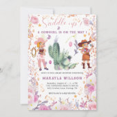 西部の女性のカーボーイフローラ水の色ベビーガールシャワー 招待状 (正面)